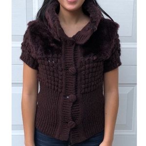 Miss Sixty Faux Fur Cropped Cardigan Sweater